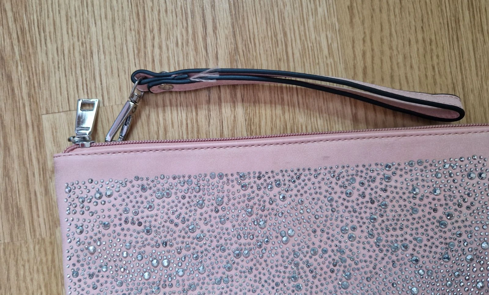 Bolso de mano rosa con pedrería plateada, correa desmontable – photo 3